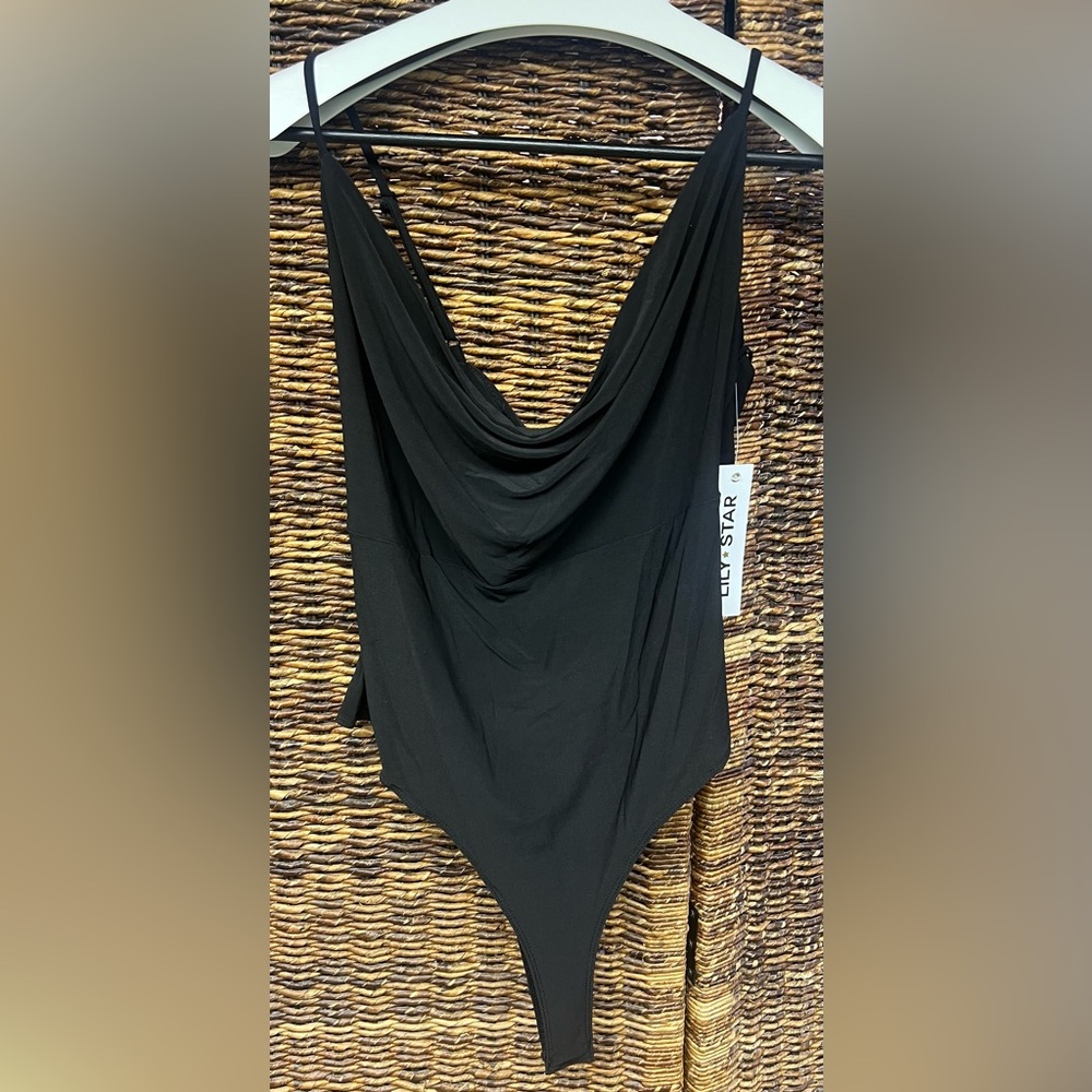 Lilly Star- Xlarge,‎ Black Draped Bodysuit, New with tags